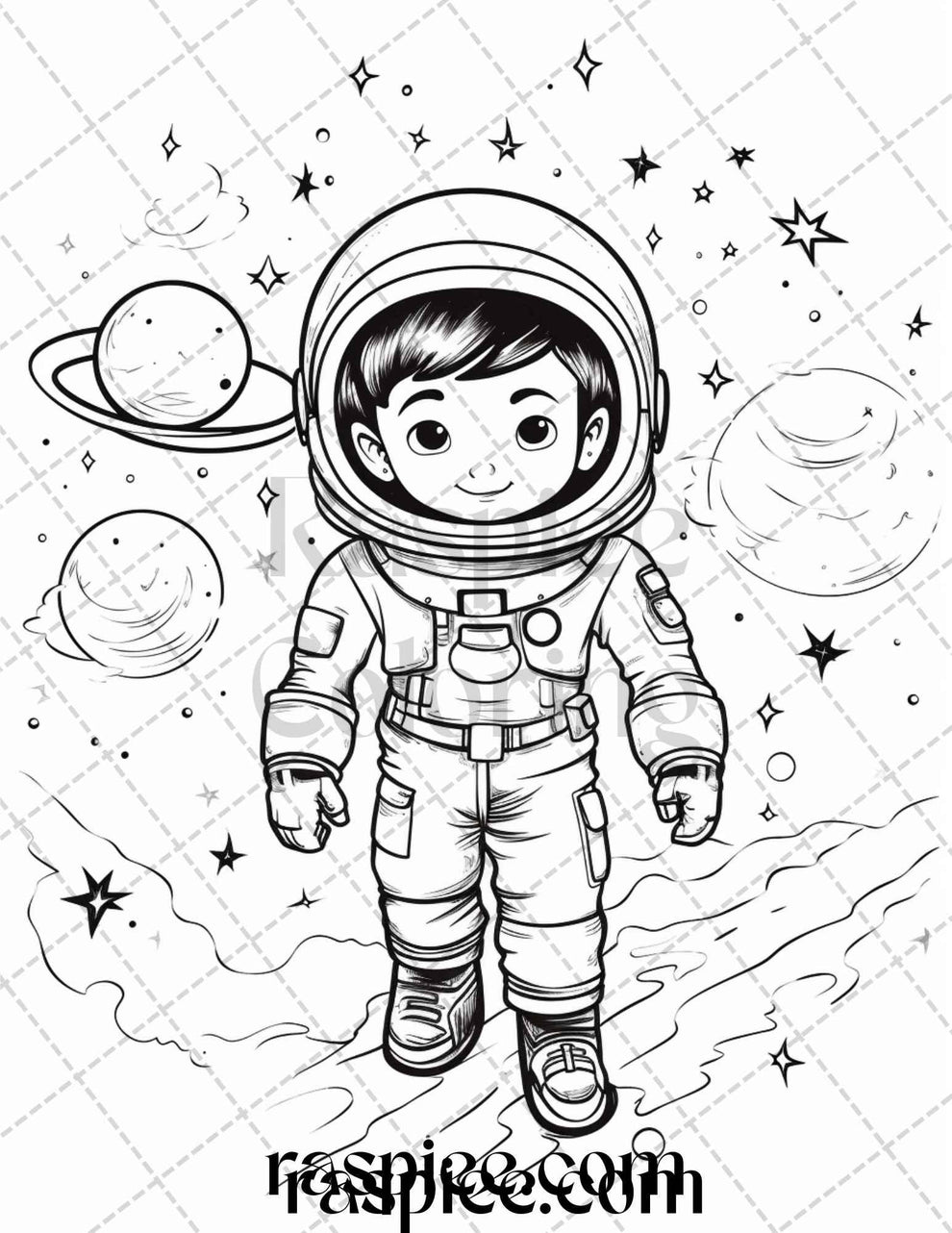 50 Cute Astronaut Adventures Coloring Pages Printable for Kids, PDF Fi