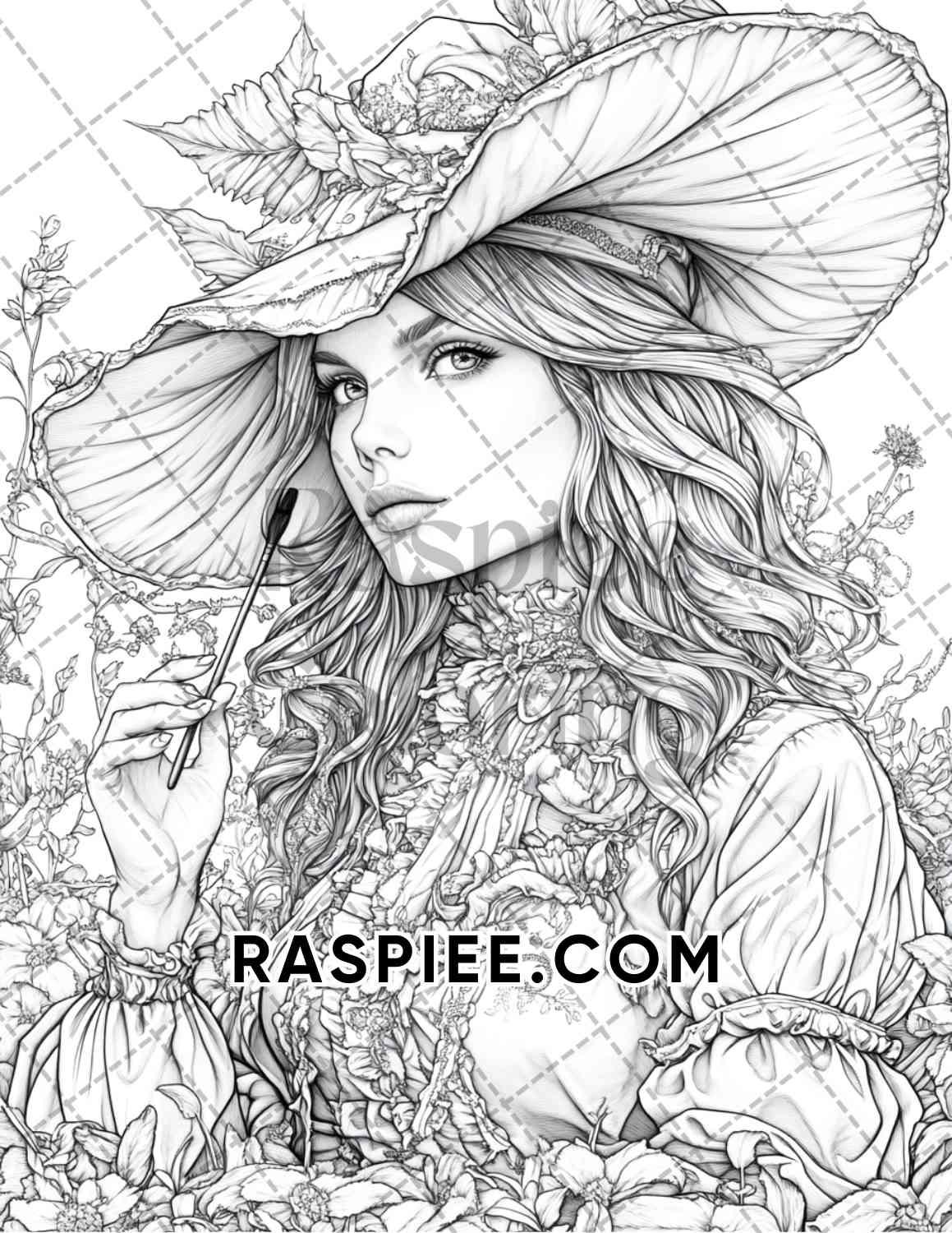 Enchanted Witches Adult Coloring Pages Printable PDF Instant Download - RASPIEE