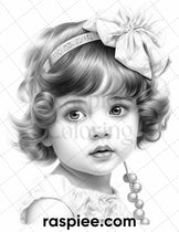 50 Vintage Flapper Baby Girls Grayscale Coloring Pages for Adults, Pri ...