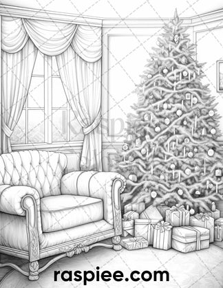60 Merry Christmas Grayscale Coloring Pages Printable for Adult, Holid ...
