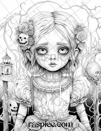 50 Scary Victorian Dolls Grayscale Coloring Pages Printable for Adults ...