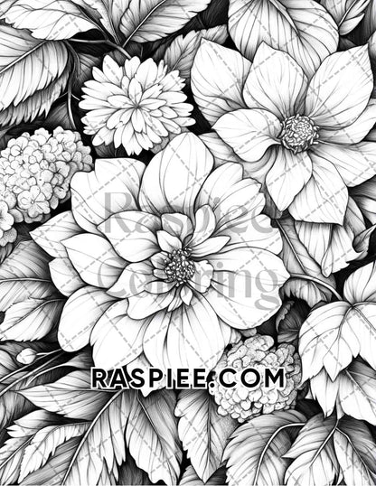 Seasonal Flowers Adult Coloring Pages Printable PDF Instant Download