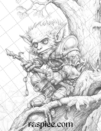 Fantasy Goblins Grayscale Coloring Pages Printable for Adults, PDF Fil ...