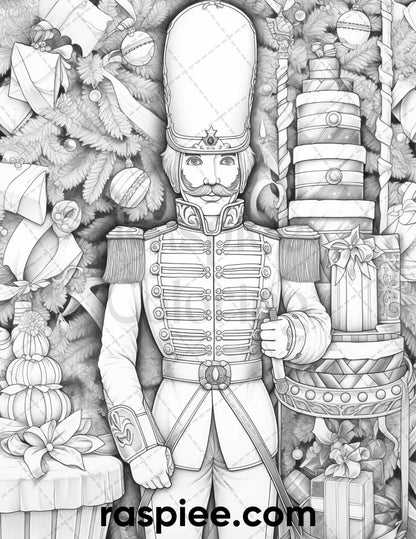 Christmas Nutcracker Coloring Page, Grayscale Adult Coloring Illustration, Holiday Stress-Relief Craft, Detailed Christmas Drawing, Seasonal Coloring Book, Winter Relaxation Activity, High-Quality Xmas Coloring, Christmas Coloring Pages, Xmas Coloring Pages, Christmas Coloring Sheets, Winter Coloring Pages, Holiday Coloing Pages