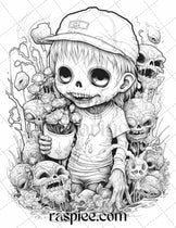 40 Halloween Creepy Kawaii Grayscale Coloring Pages for Adults and Kid ...