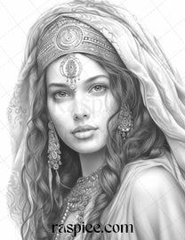 40 Beautiful Gypsy Girls Grayscale Coloring Pages Printable for Adults ...