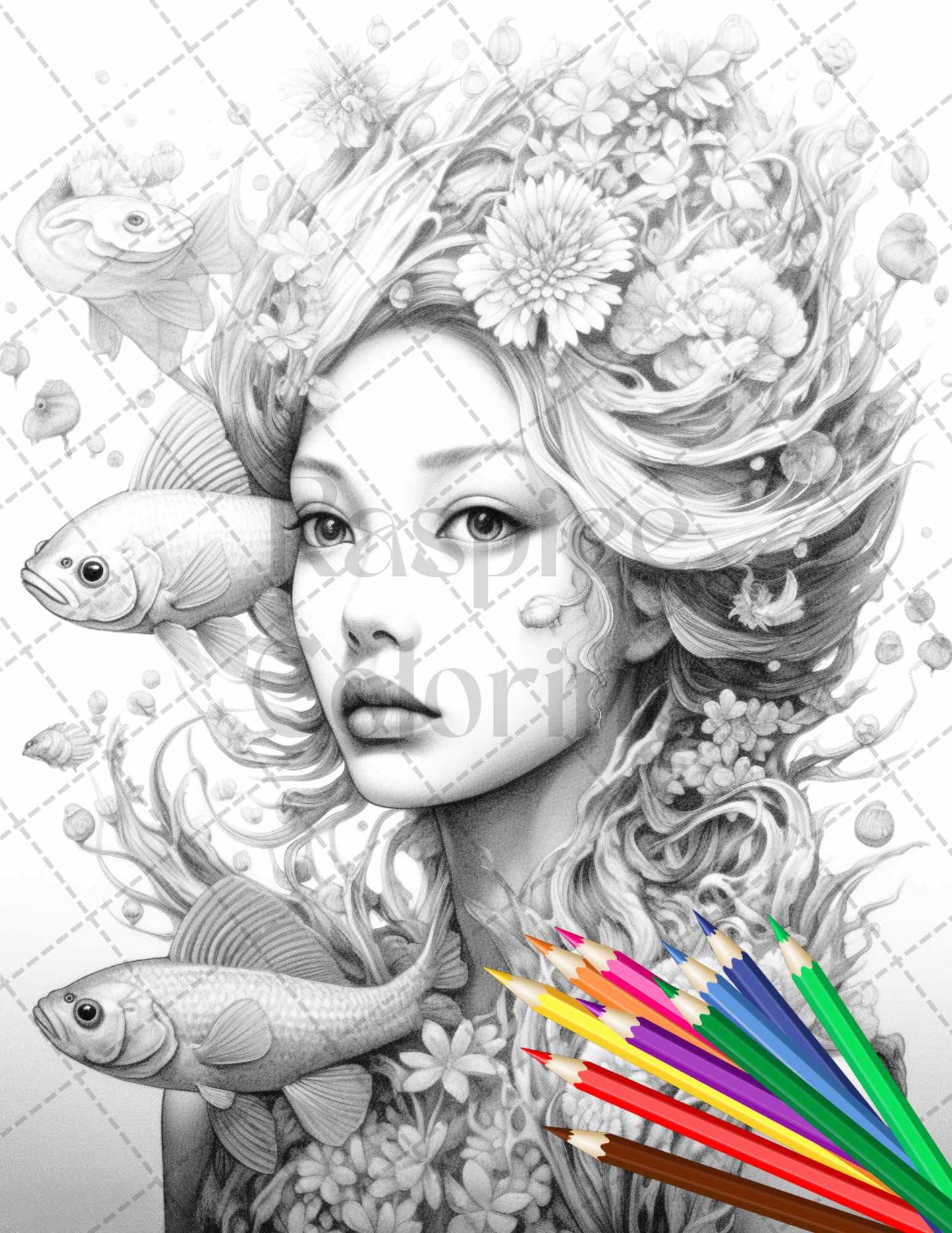 40 Enchanted Mermaid Grayscale Coloring Pages Printable for Adults, PDF File Instant Download - raspiee