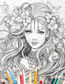 35 Beautiful Printable Elf Girls Coloring Book for Adults, Grayscale C ...