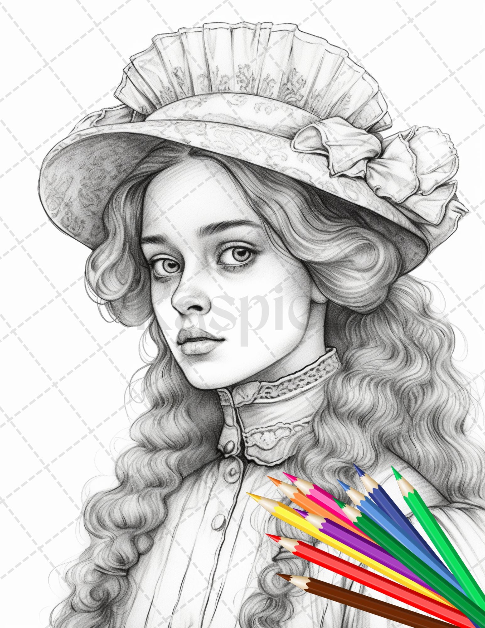 36 Beautiful Victorian Girls Coloring Pages Printable for Adults, Grayscale Coloring Page, PDF File Instant Download - raspiee