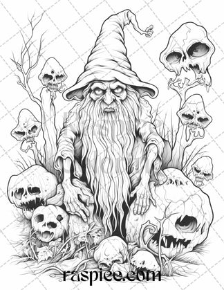 50 Horror Zombie Gnomes Grayscale Coloring Pages Printable for Adults ...