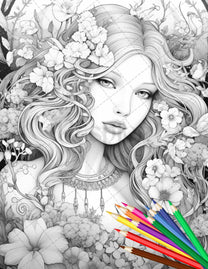 38 Flower Goddess Coloring Pages Printable for Adults, Grayscale Color ...