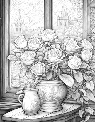 40 Captivating Roses Grayscale Coloring Pages Printable for Adults, PD ...