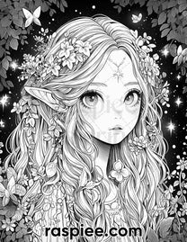 52 Cute Druid Girl Grayscale Coloring Pages for Adults, Printable PDF ...