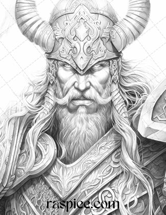 55 Viking Warriors Portrait Grayscale Coloring Pages Printable for Adu ...