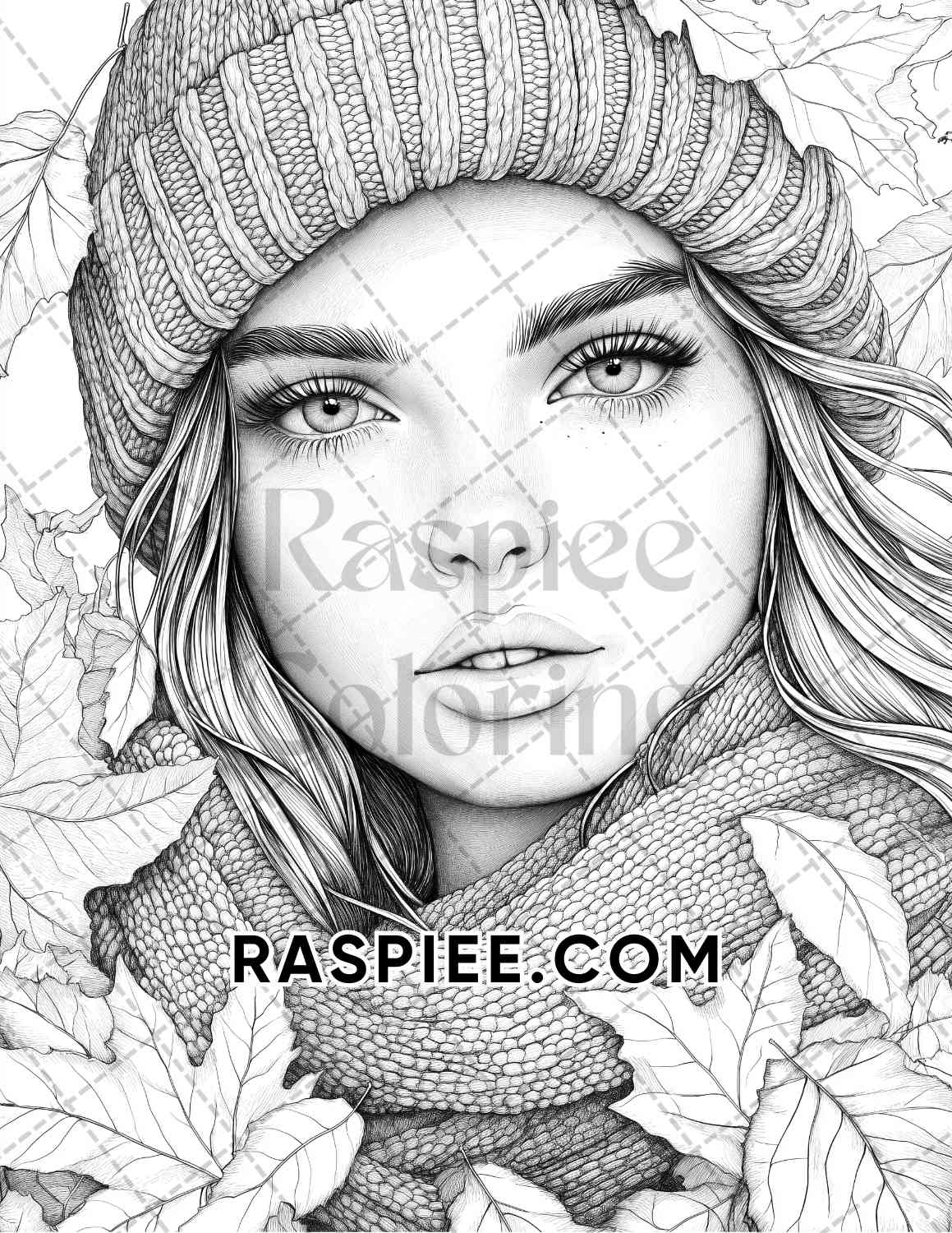 Autumn Beauties Portrait Adult Coloring Pages Printable PDF Instant Download