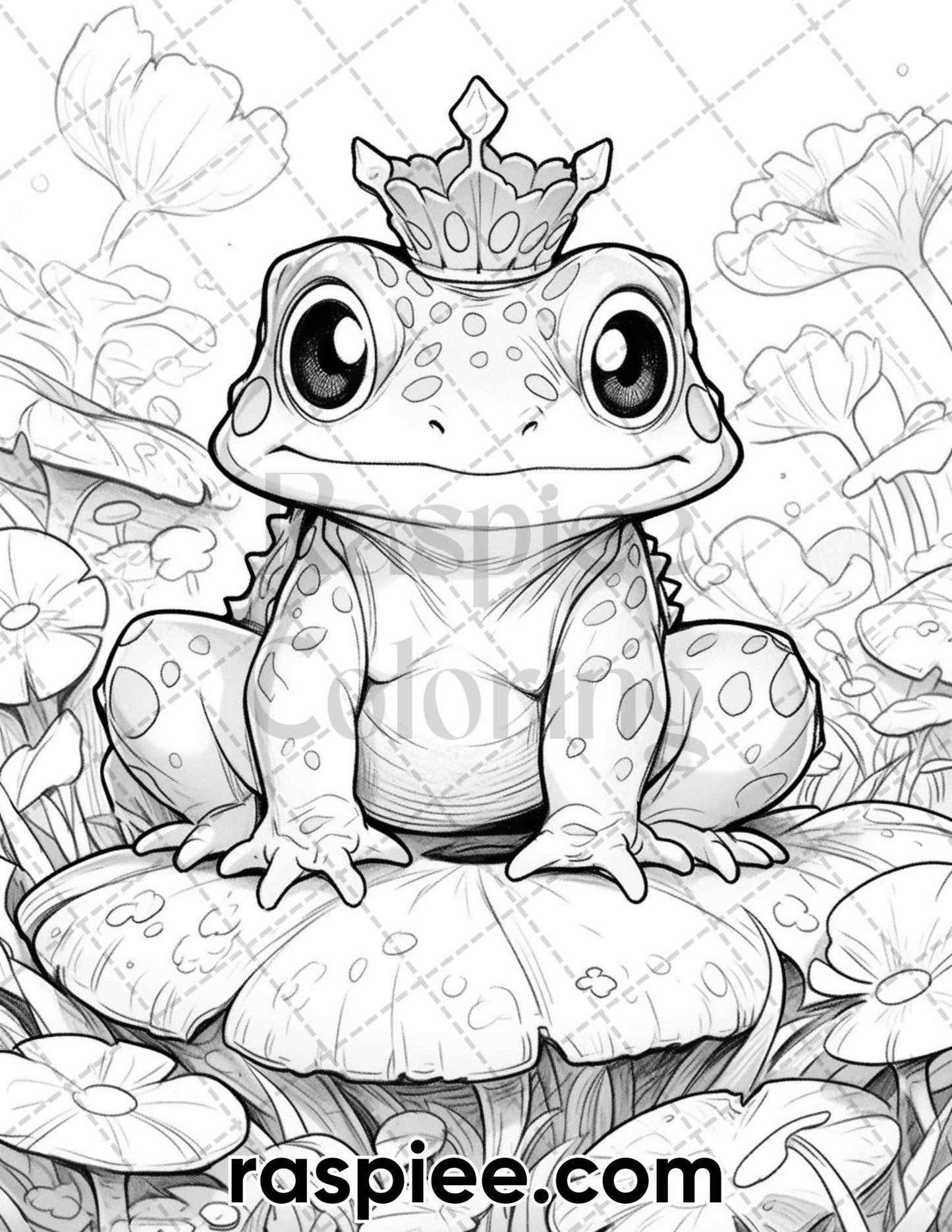 Frog Kingdom Grayscale Coloring Page, Stress Relief Coloring Page, Nature-Inspired Coloring Book, Digital Download Coloring Page, Detailed Frog Coloring Sheet, Animal Coloring Pages, Frog Coloring Pages, Fantasy Coloring Pages