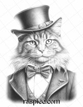 Gentleman Cat Grayscale Coloring Pages Printable for Adults Kids, PDF ...