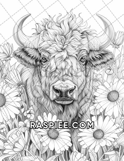 75 Animals in Flowers Grayscale Adult Coloring Pages Printable PDF Instant Download - RASPIEE