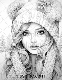 60 Beautiful Winter Girls Grayscale Coloring Pages Printable for Adult ...