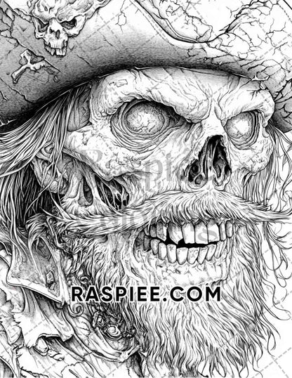 Zombie Pirates Halloween Adult Coloring Pages Printable PDF Instant Download