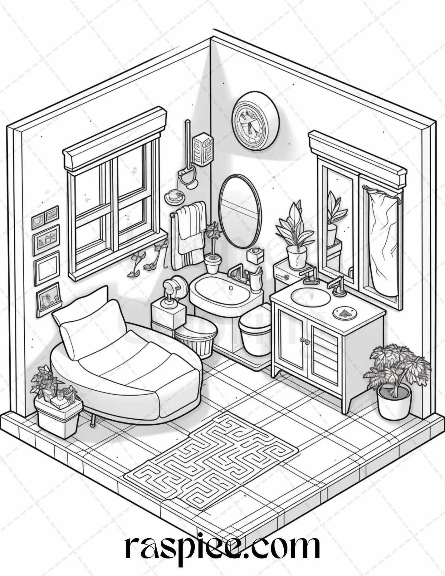 40 Pocket Room Coloring Pages Printable for Adults Kids, PDF File Inst