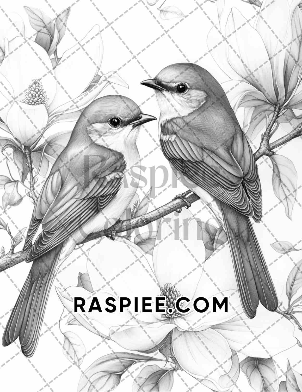 Flowers and Birds Adult Coloring Pages Printable PDF Instant Download - RASPIEE