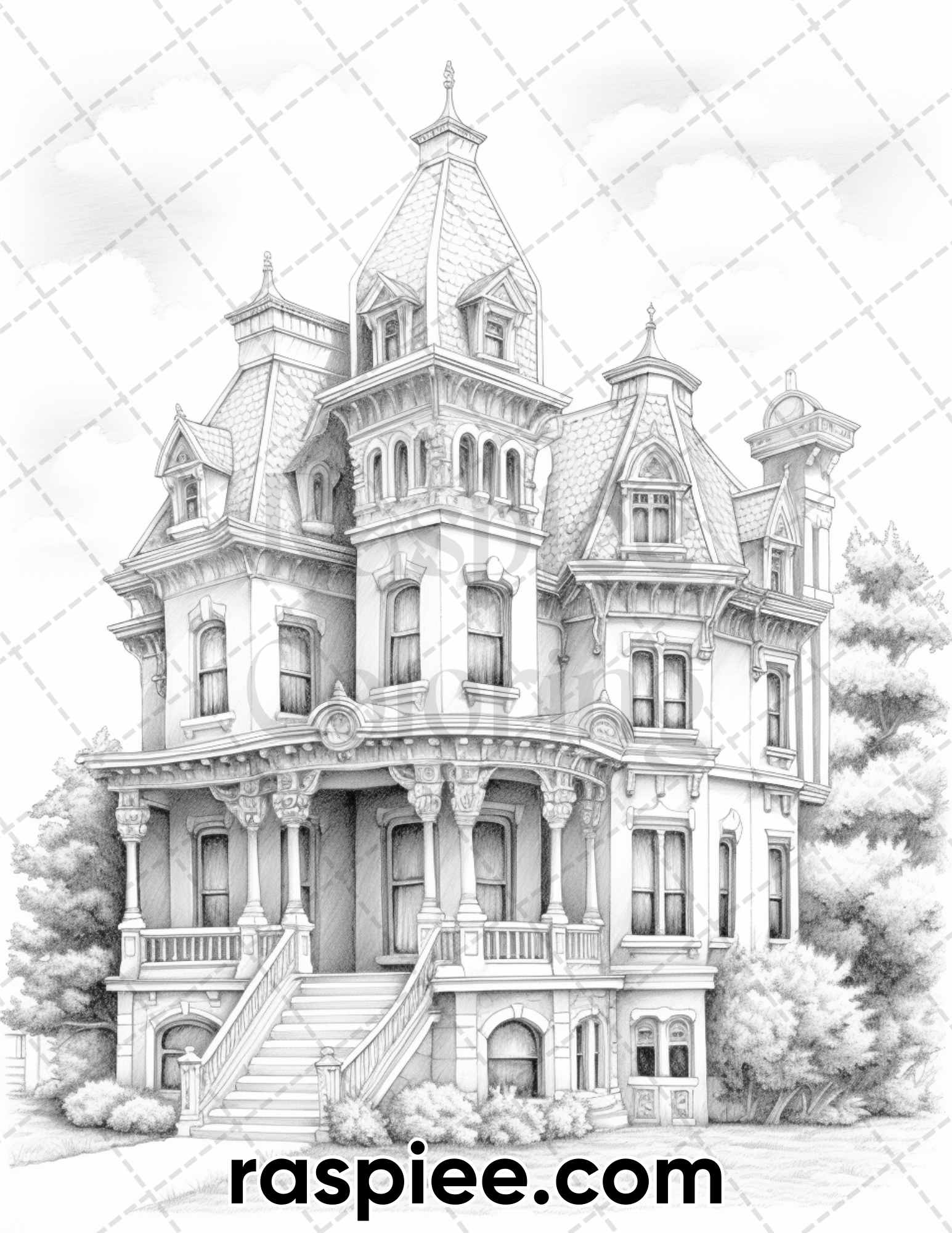Grayscale Coloring Pages, Victorian Mansions Coloring, Adult Coloring Art, Victorian Coloring Pages, Intricate Designs for Coloring, Relaxing DIY Coloring, Architecture Coloring Pages, Stress Relief Coloring Pages, Instant Download Coloring