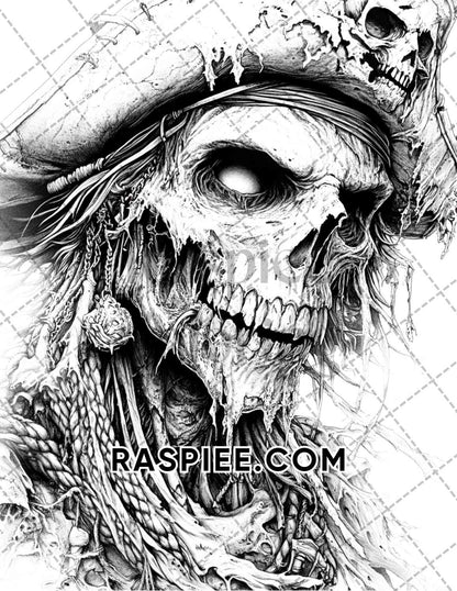 Zombie Pirates Halloween Adult Coloring Pages Printable PDF Instant Download