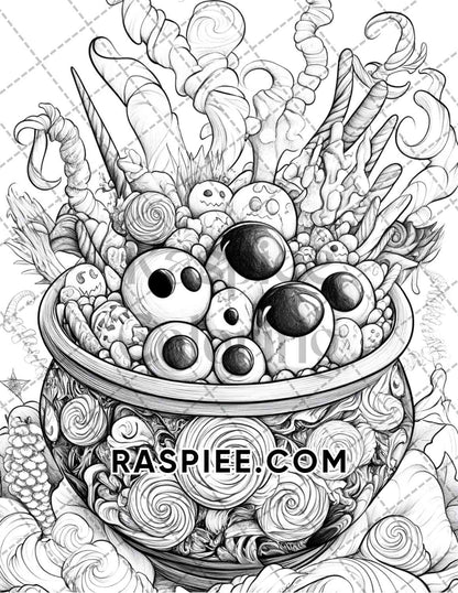 Spooky Desserts Halloween Adult Coloring Pages Printable PDF