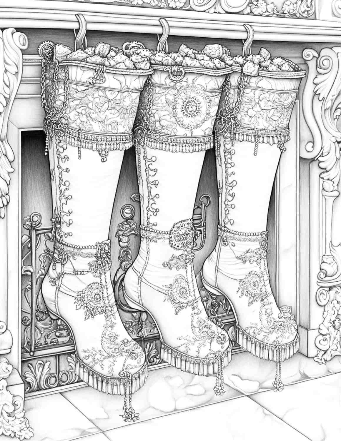 Steampunk Christmas Adult Coloring Pages Printable PDF Instant Download