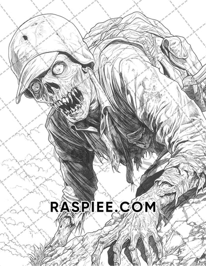 Scary Zombies Halloween Adult Coloring Pages Printable PDF Instant Download