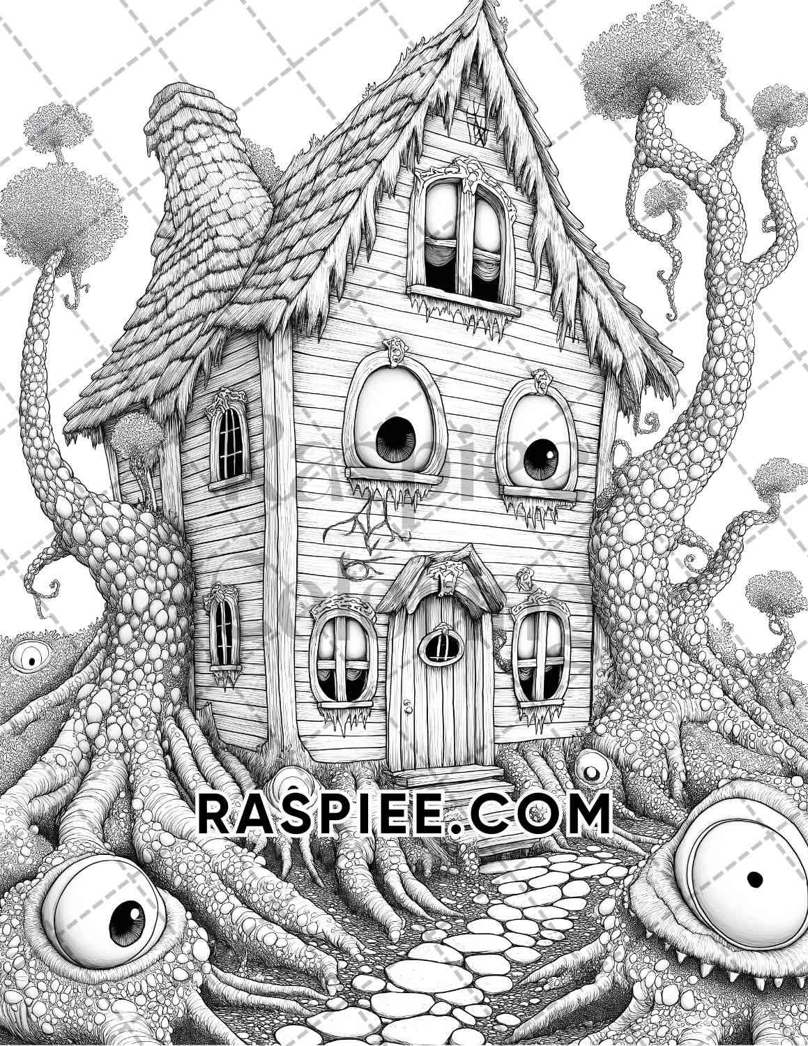 Halloween Surreal Adult Coloring Pages Printable PDF Instant Download - RASPIEE