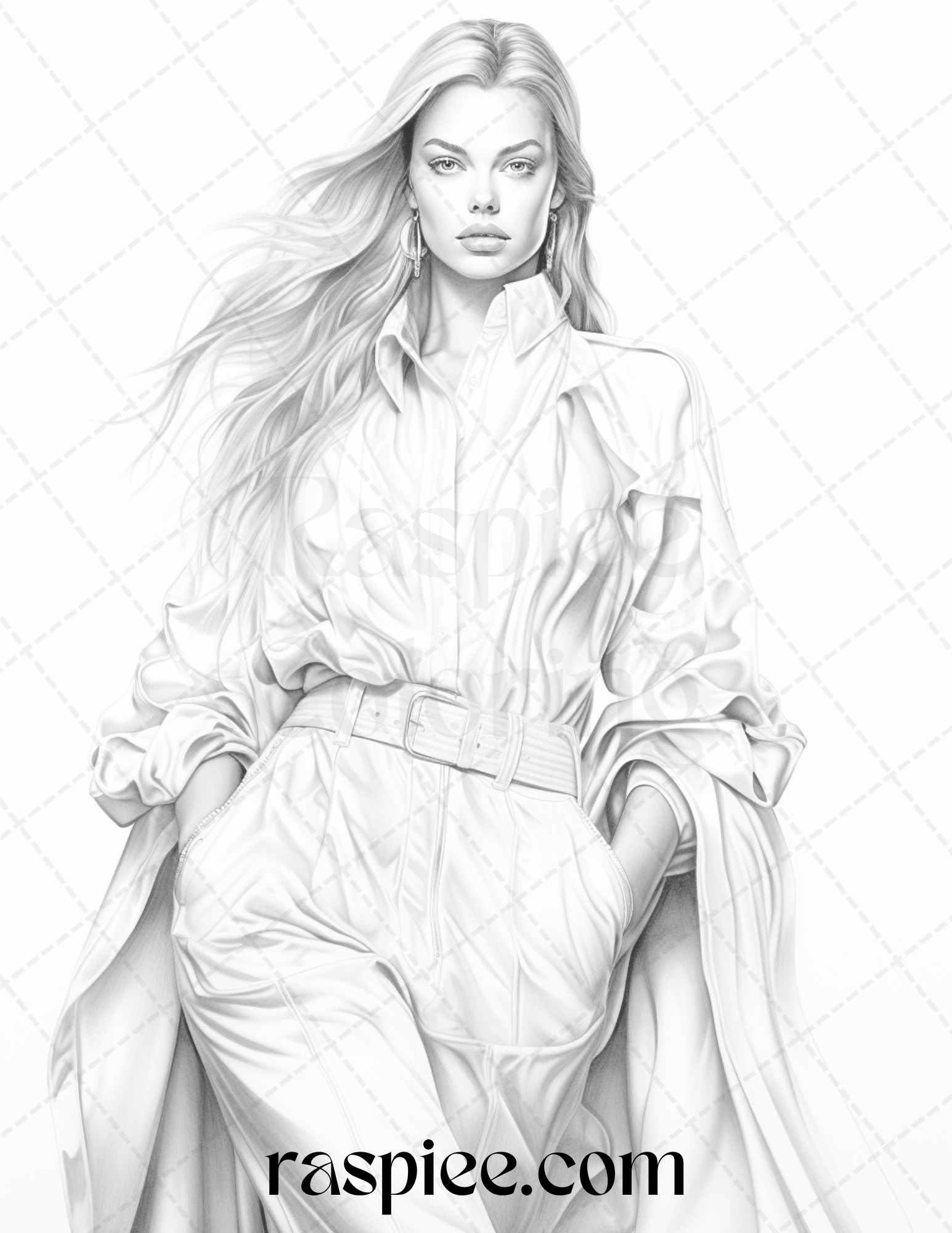 Fashion Show Grayscale Coloring Pages Printable for Adults, PDF File Instant Download - Raspiee Coloring