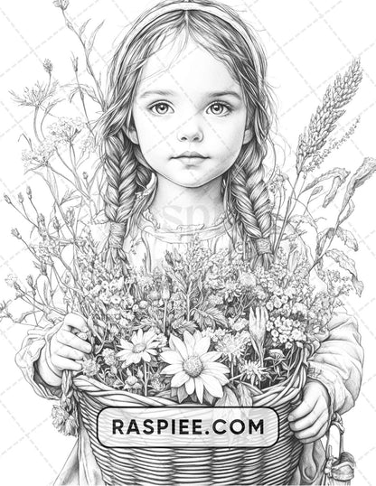 88 Bohemian Little Girls Portrait Adult Coloring Pages