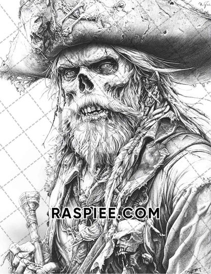 Zombie Pirates Halloween Adult Coloring Pages Printable PDF Instant Download