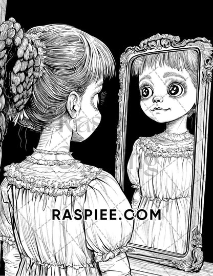 Haunted Dolls Halloween Horror Adult Coloring Pages Printable PDF Instant Download - RASPIEE