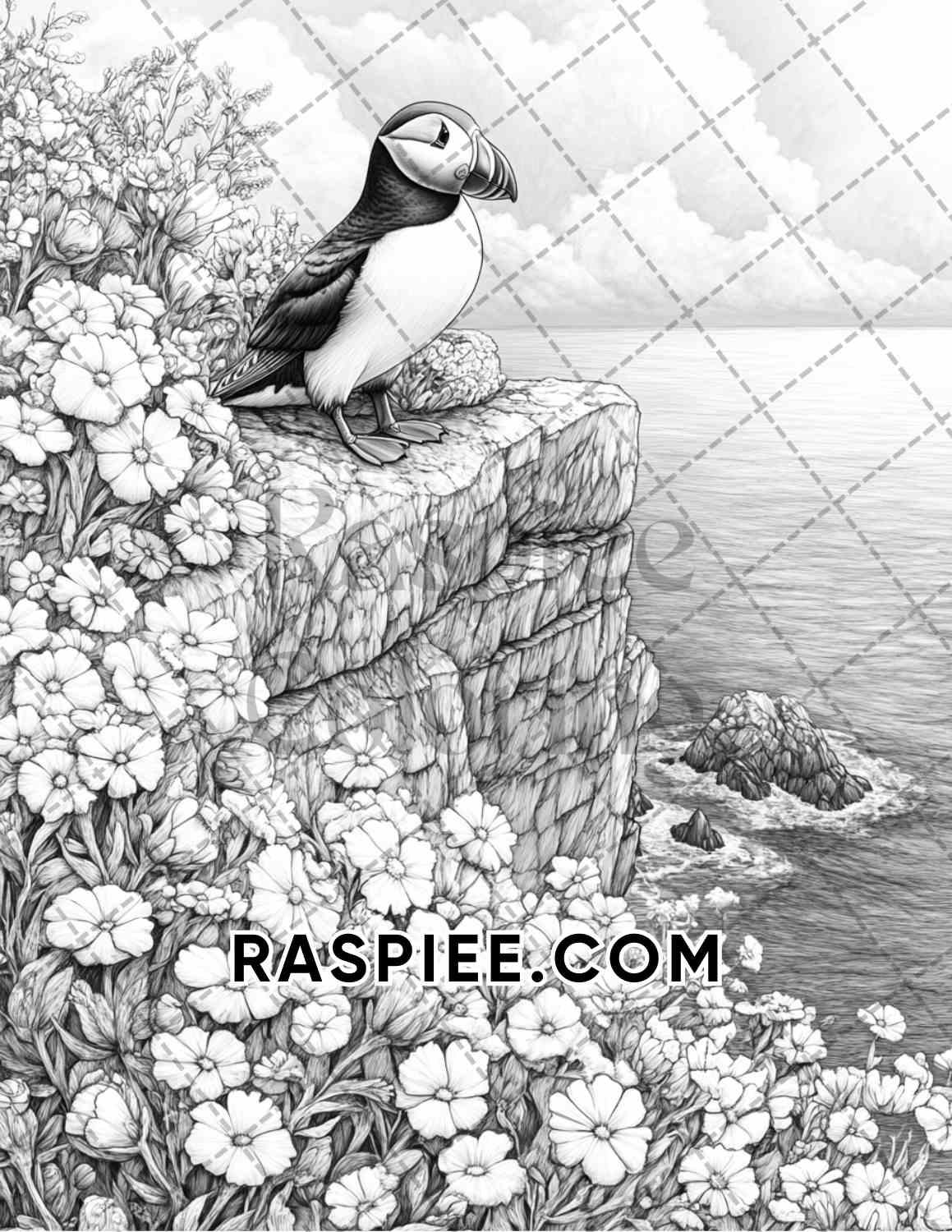 Flowers and Birds Adult Coloring Pages Printable PDF Instant Download - RASPIEE