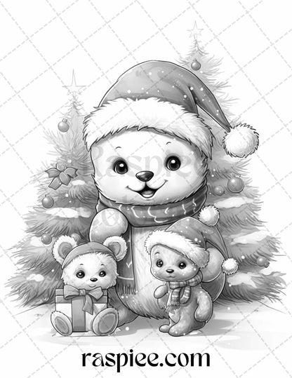 70 Christmas Critters Grayscale Coloring Pages Printable for Adults and Kids, PDF File Instant Download