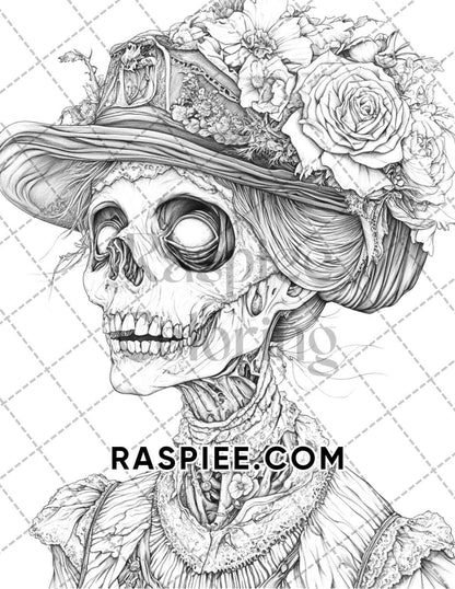 Victorian Zombies Halloween Adult Coloring Pages Printable PDF