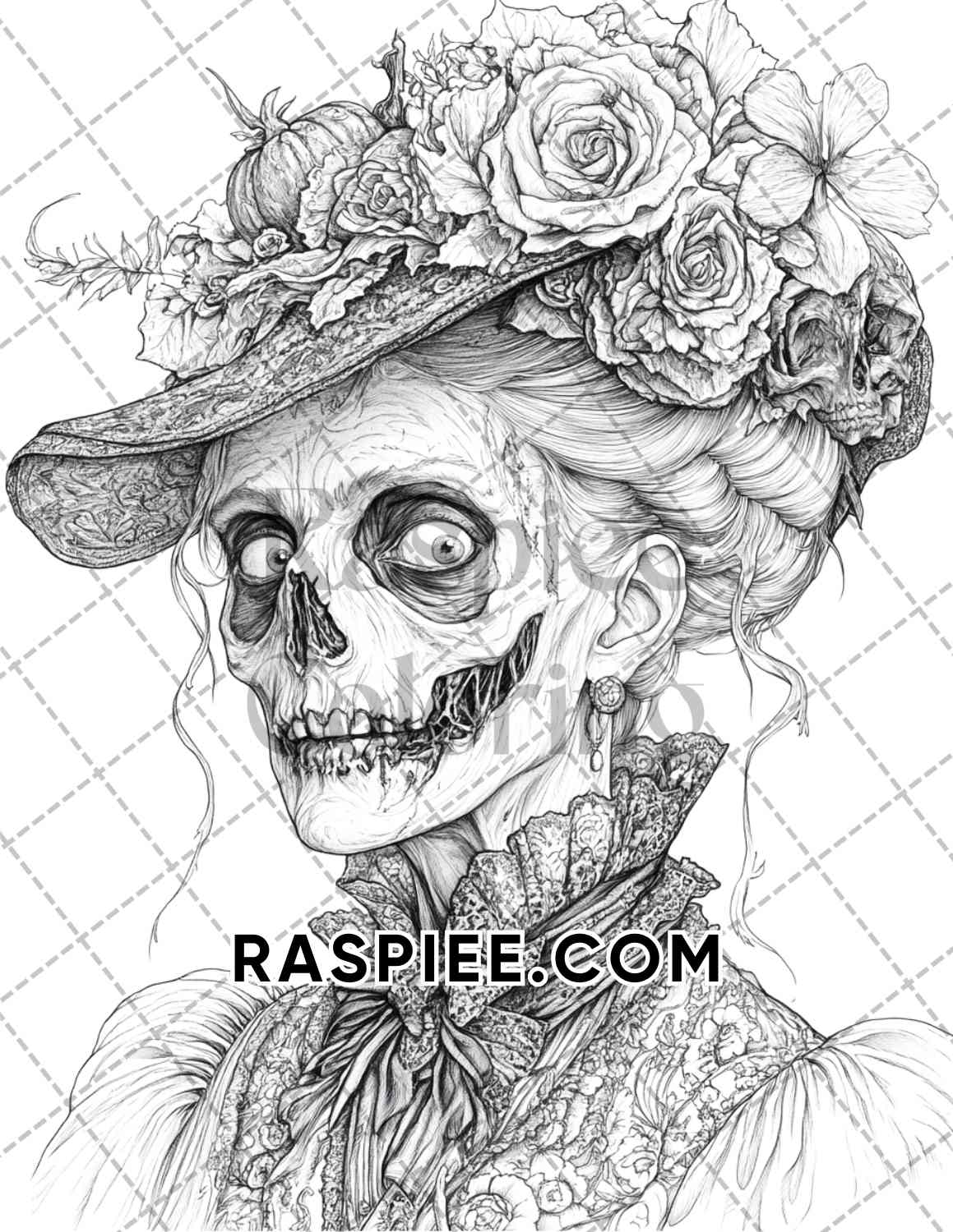 Victorian Zombies Halloween Adult Coloring Pages Printable PDF