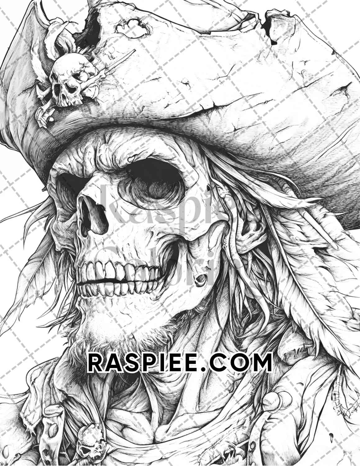 Zombie Pirates Halloween Adult Coloring Pages Printable PDF Instant Download