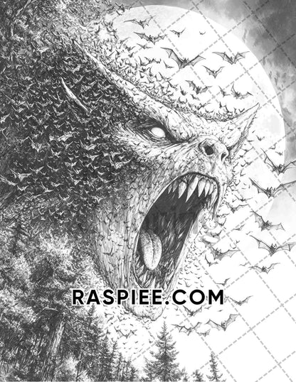 Nightmarish Creatures Halloween Adult Coloring Pages Printable PDF Instant Download