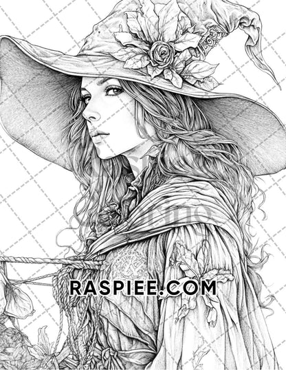 Enchanted Witches Adult Coloring Pages Printable PDF Instant Download - RASPIEE