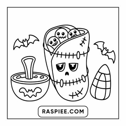 100 Bold Easy Spooky Food & Drinks Coloring Pages Printable PDF Instant Download - RASPIEE