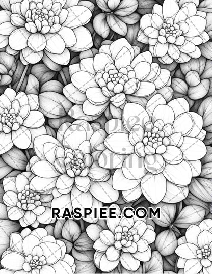 Seasonal Flowers Adult Coloring Pages Printable PDF Instant Download