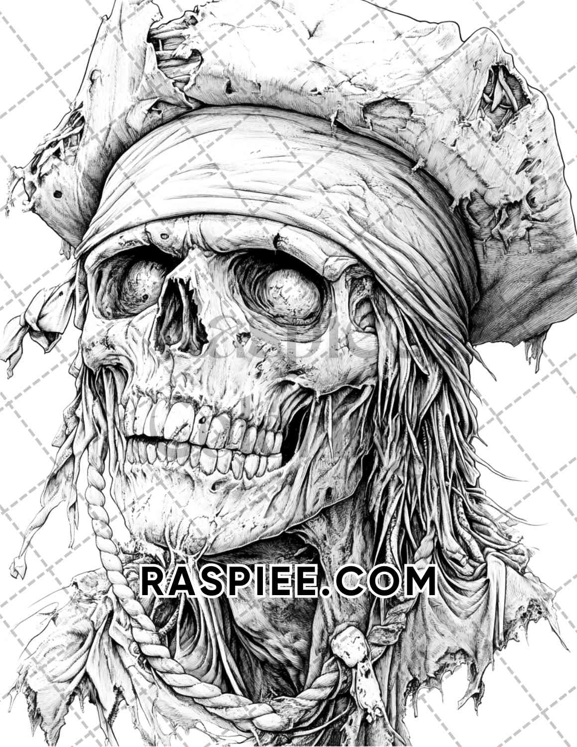 Zombie Pirates Halloween Adult Coloring Pages Printable PDF Instant Download