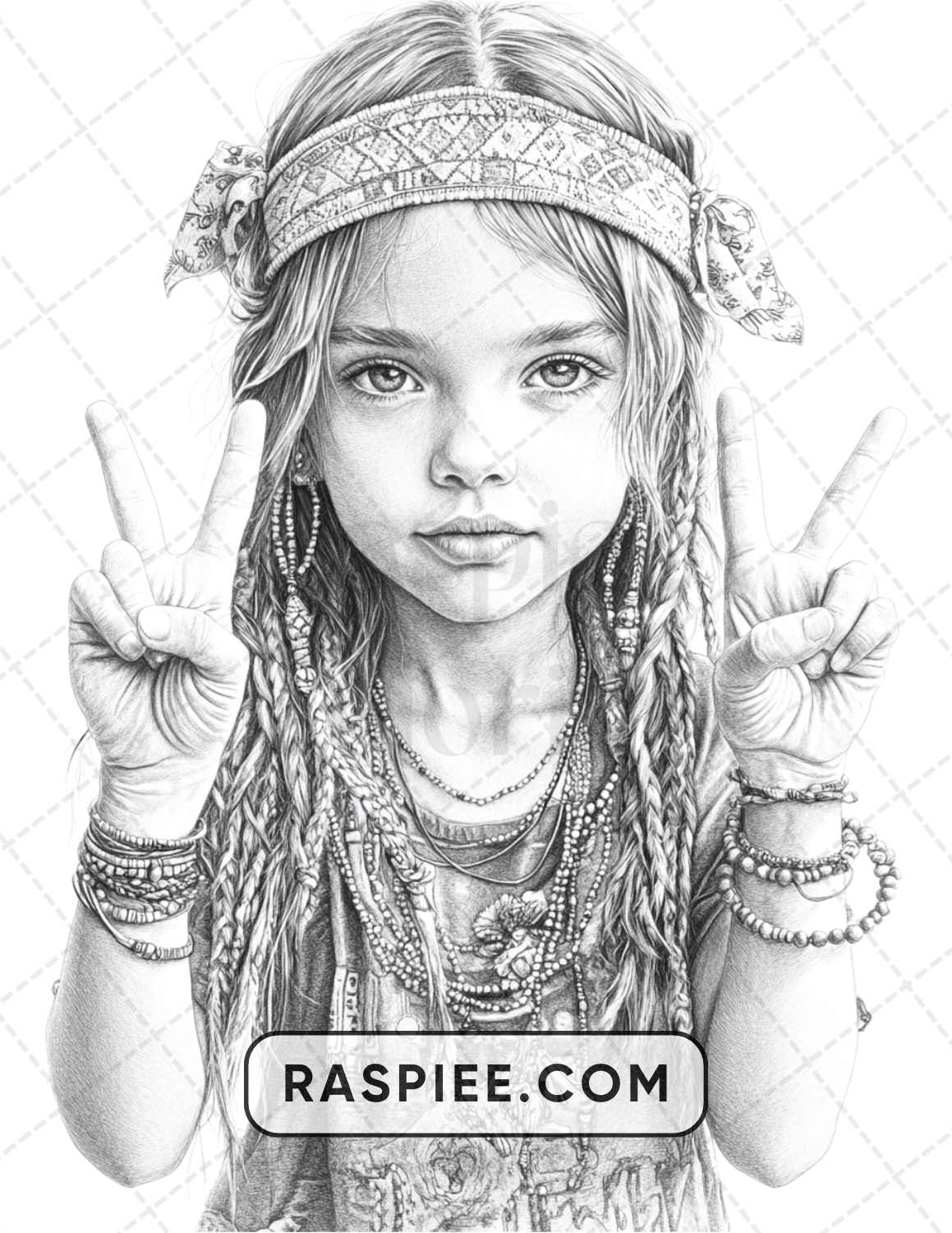 88 Bohemian Little Girls Portrait Adult Coloring Pages