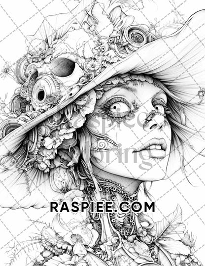 Steampunk Halloween Adult Coloring Pages Printable PDF Instant Download