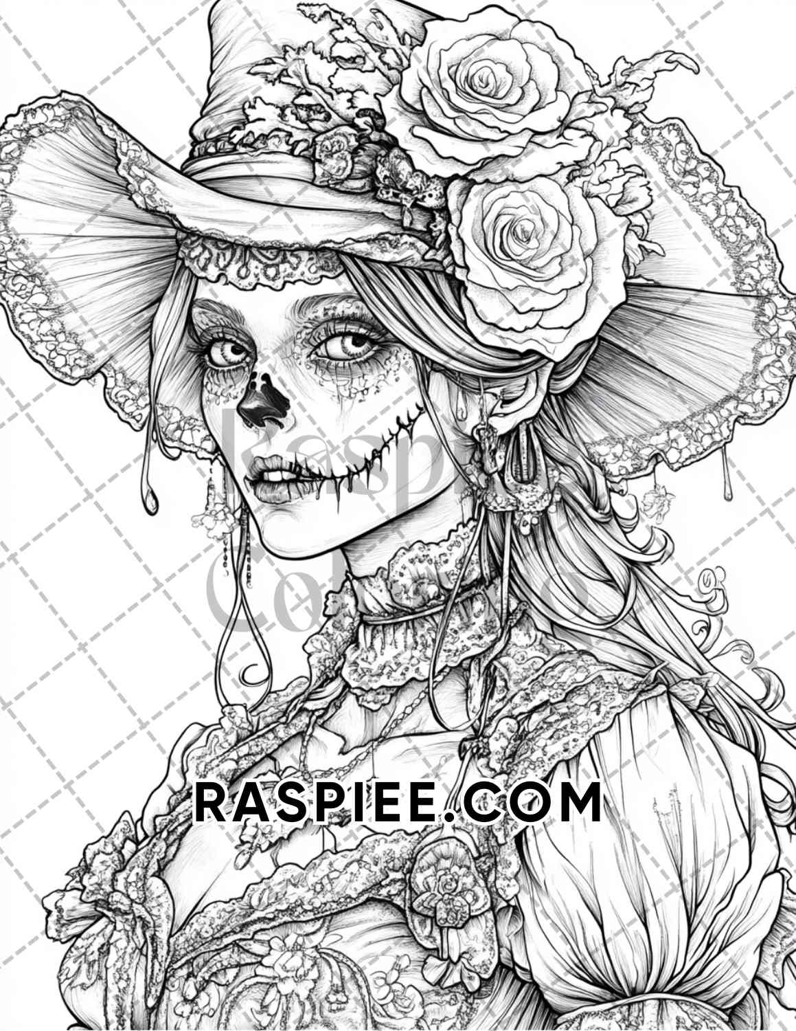 Victorian Zombies Halloween Adult Coloring Pages Printable PDF