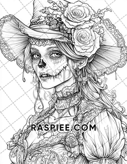 Victorian Zombies Halloween Adult Coloring Pages Printable PDF